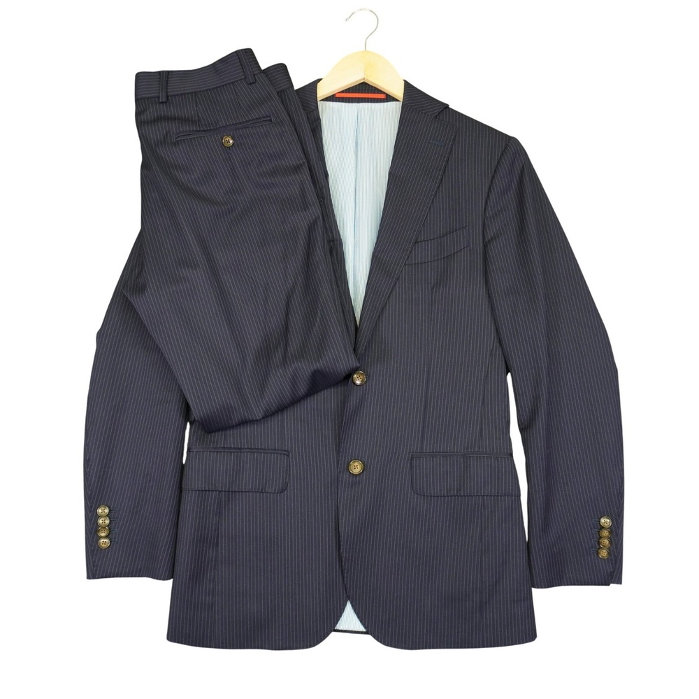 Suitsupply Suit Mens 34 Navy Blue‎ Pinstripe Sevilla Pure Wool Super 2 Piece 44